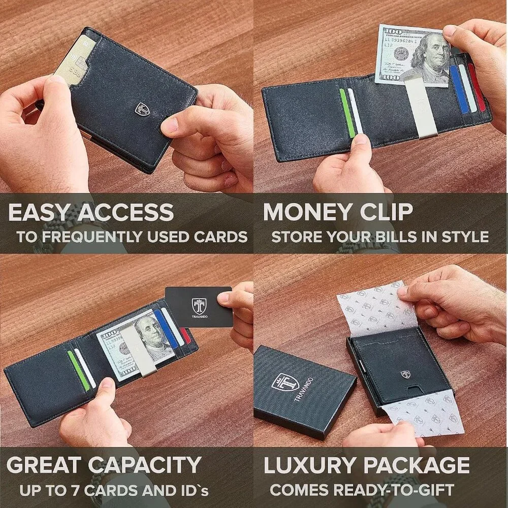 Money Clip RIO Mens Black Wallets slim Front Pocket RFID Blocking Card Holder